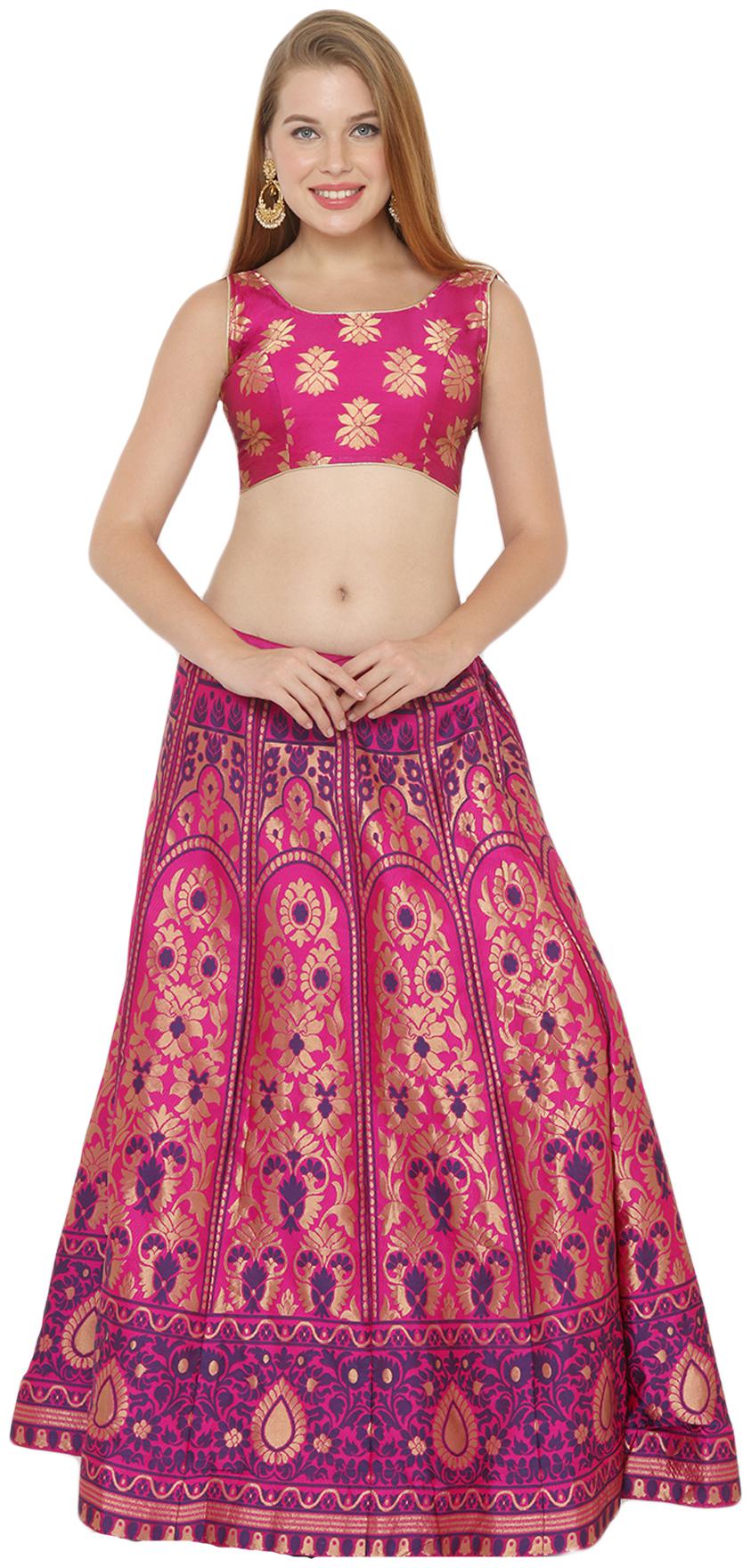 

Salwar Studio Silk Pink Embellished Lehenga Choli For Women