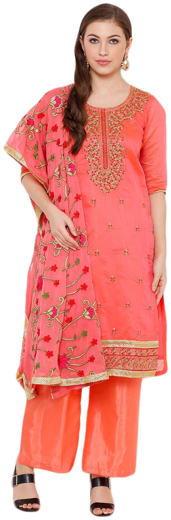 

Salwar Studio Pink Unstitched Kurta with bottom dupatta With dupatta Dress Material