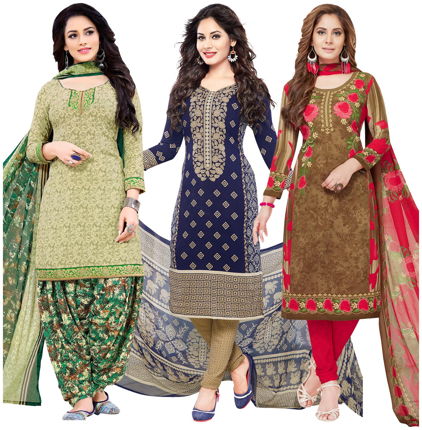 

Salwar Studio Women Pack of 3 Synthetic Printed Unstitched Dress Material Combo-R-2007-M-1654-M-2363