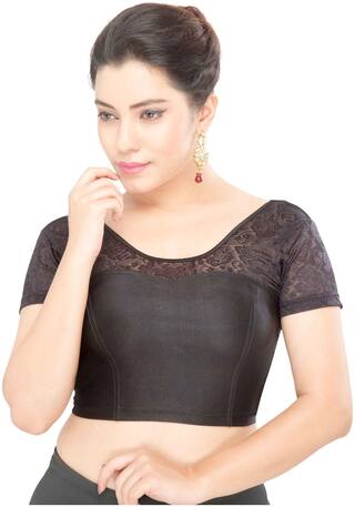 Salwar Studio Women's black Shimmer Non-Padded Stretchable Readymade Saree Blouse