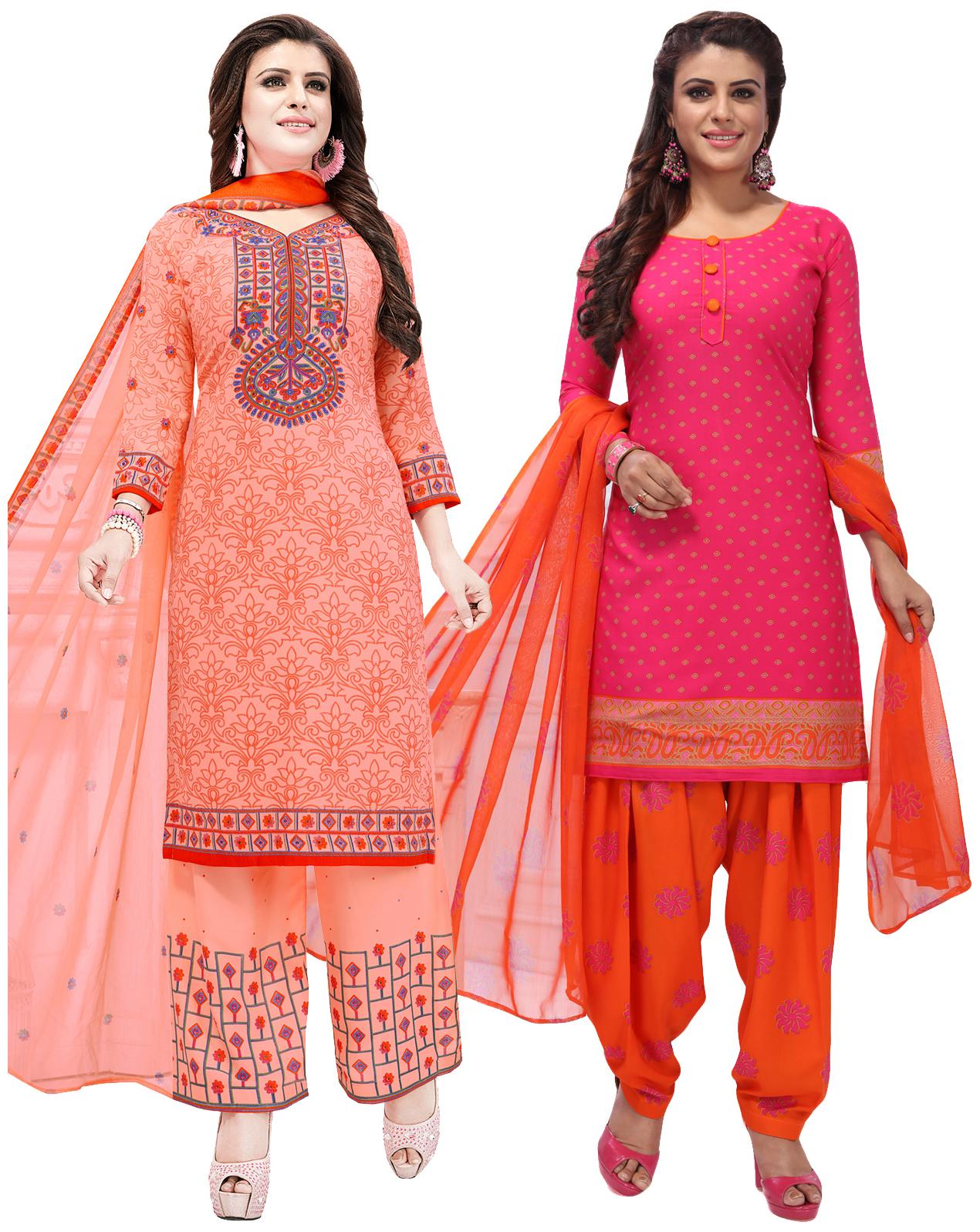 

Salwar Studio Women Pack of 2 Synthetic Printed Unstitched Dress Material Combo-MONSOON-2561-2577