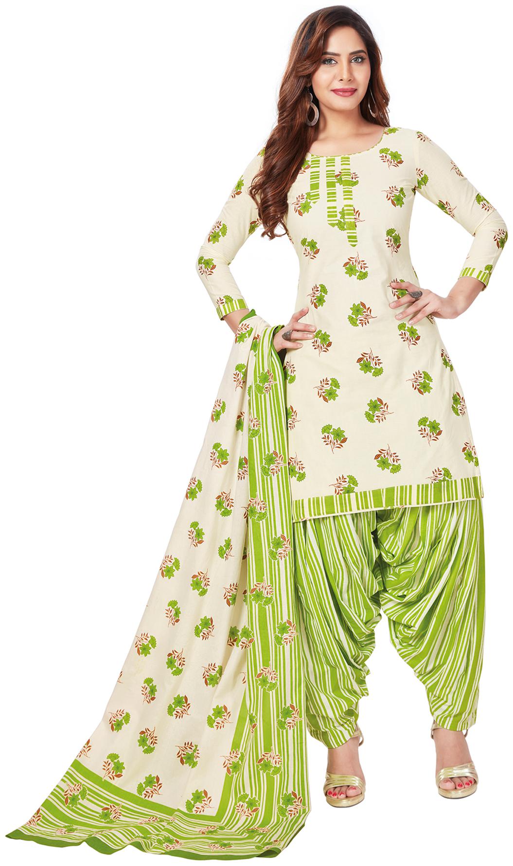 

Salwar Studio Cream Unstitched Kurta with bottom dupatta With dupatta Dress Material