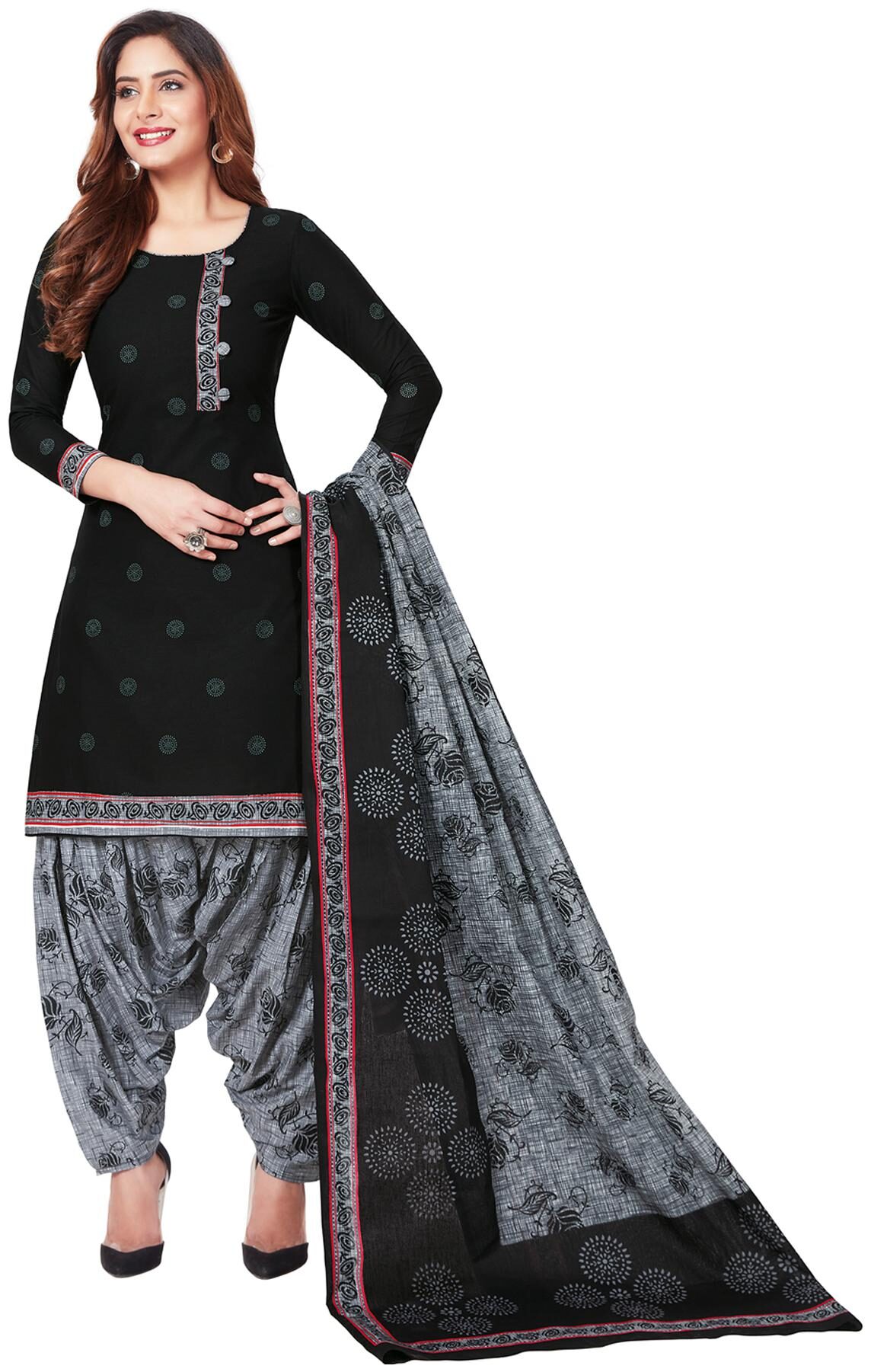 

Salwar Studio Black Unstitched Kurta with bottom dupatta With dupatta Dress Material