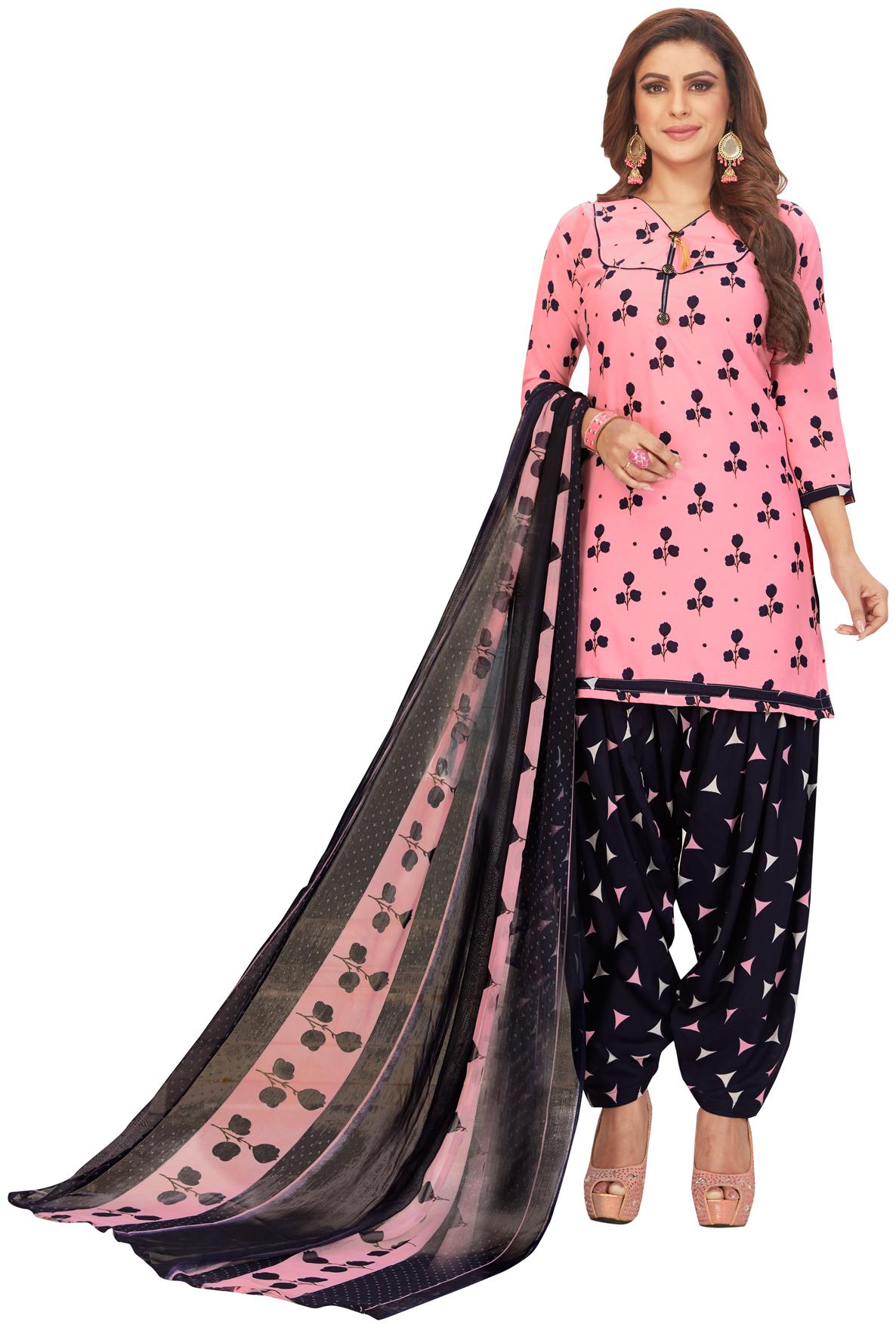 

Salwar Studio Pink Navy blue Unstitched Kurta with bottom dupatta With dupatta Dress Material