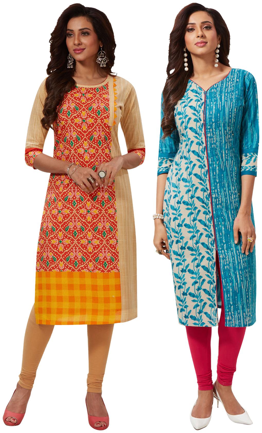 

Salwar Studio Women Pack of 2 Cotton Printed Unstitched Kurti (Multi)