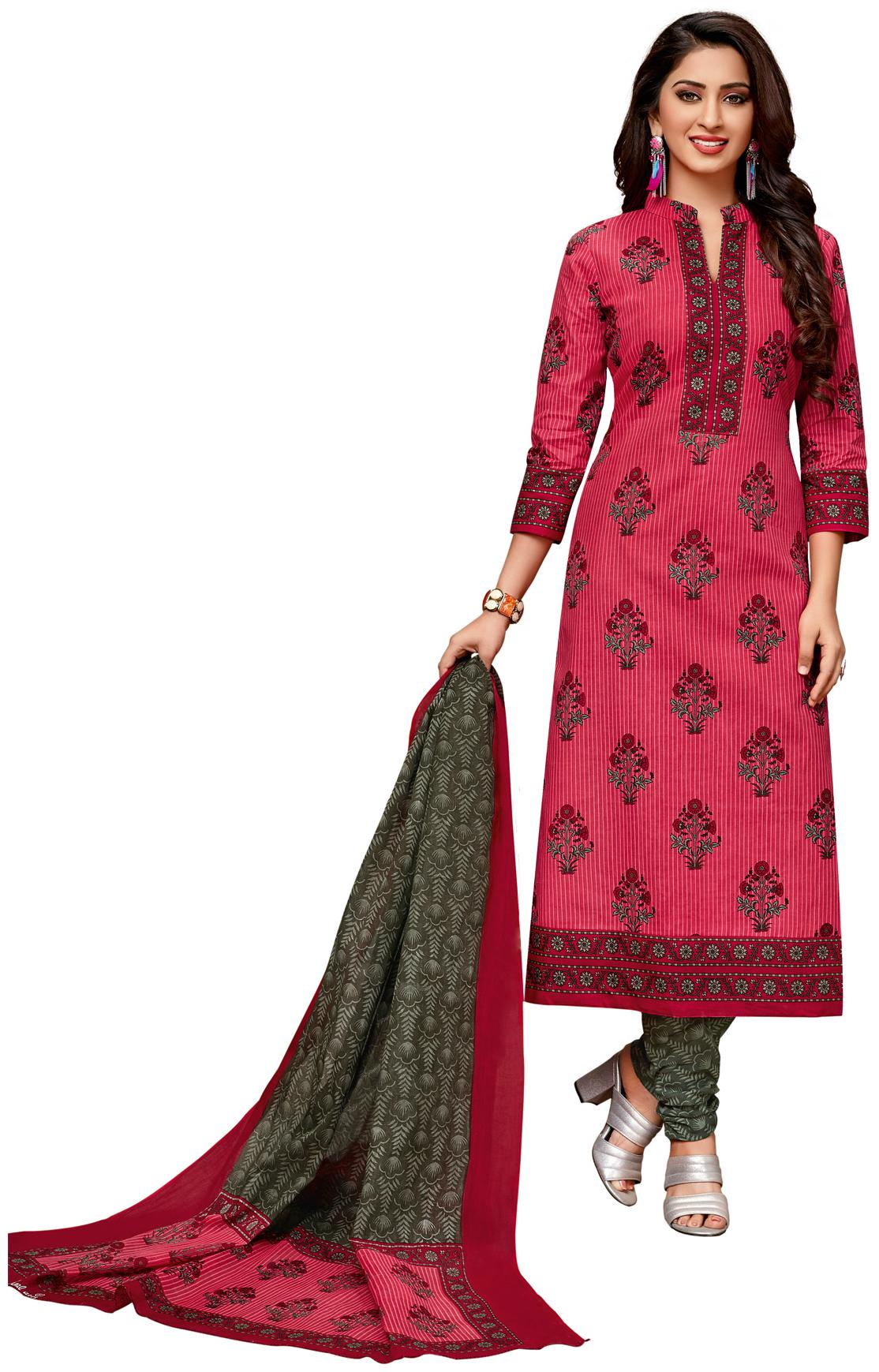 

Salwar Studio Women Pink Printed Straight Kurta With Salwar And Dupatta