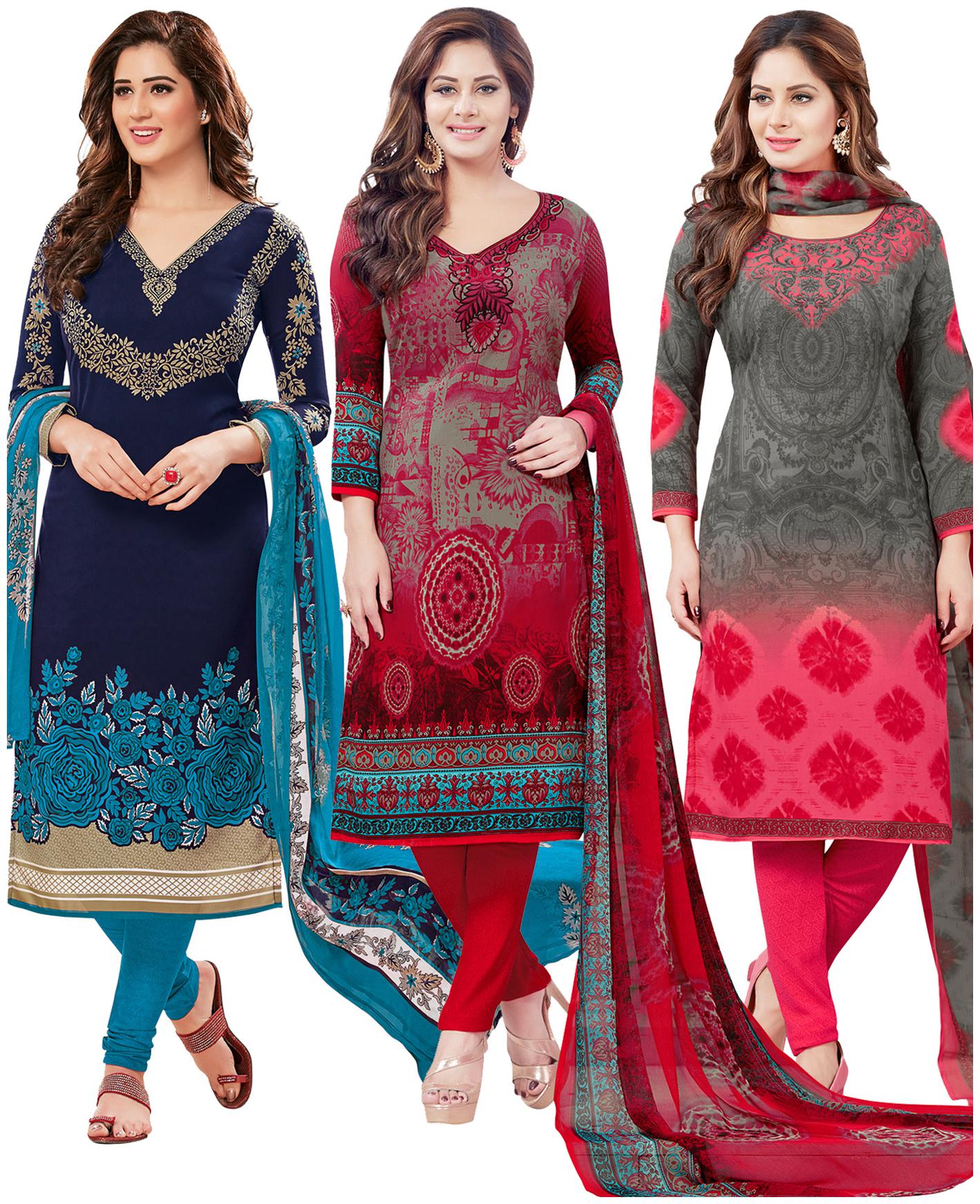 

Salwar Studio Women Pack of 3 Synthetic Printed Unstitched Dress Material Combo Multi Color