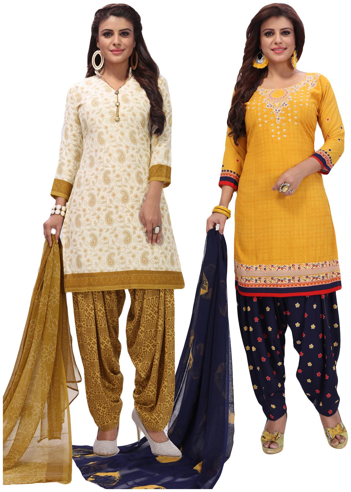 

Salwar Studio Women Pack of 2 Synthetic Printed Unstitched Dress Material Combo-MONSOON-2573-2585