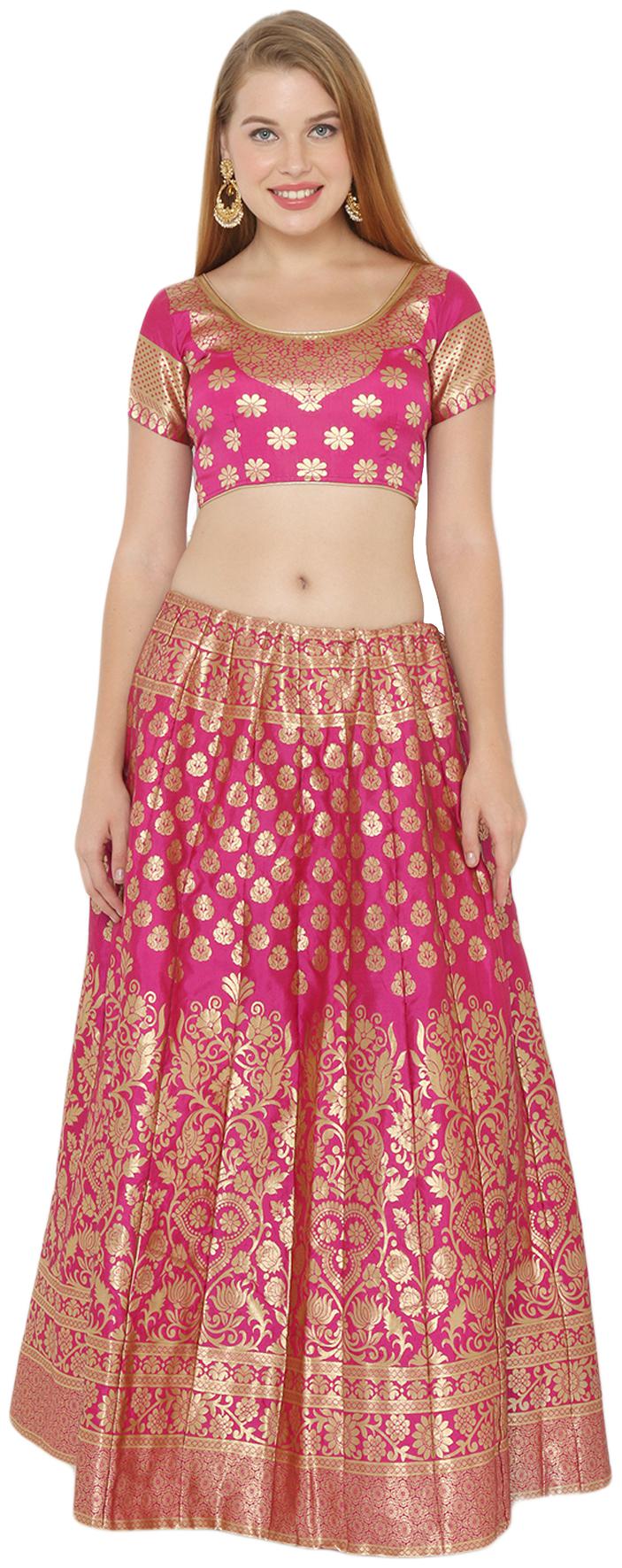 

Salwar Studio Silk Pink Embellished Lehenga Choli For Women