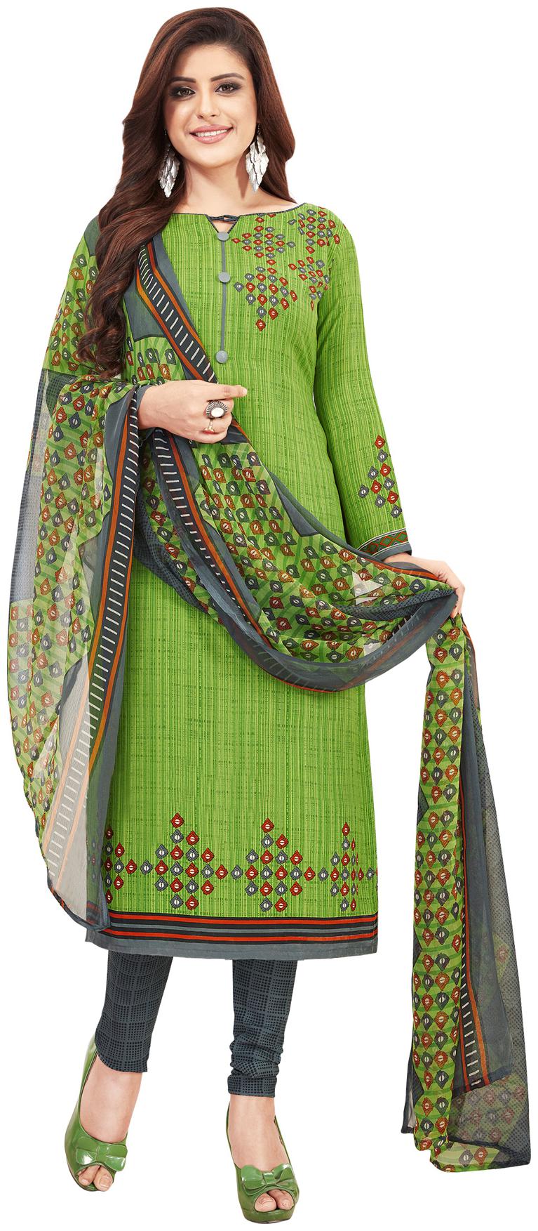 

Salwar Studio Women s Green Grey Synthetic Printed Unstitch Dress Material with Dupatta