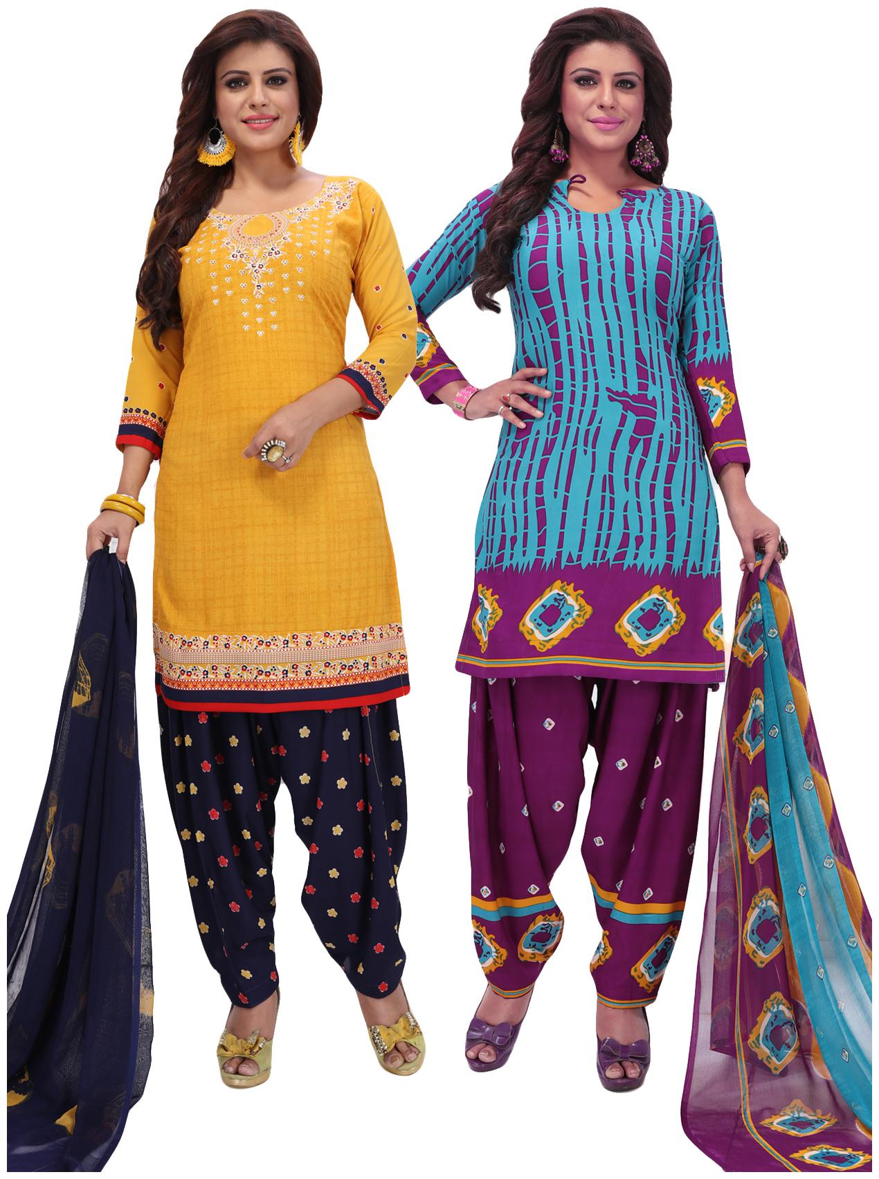 

Salwar Studio Women Pack of 2 Synthetic Printed Unstitched Dress Material Combo-MONSOON-2585-2584