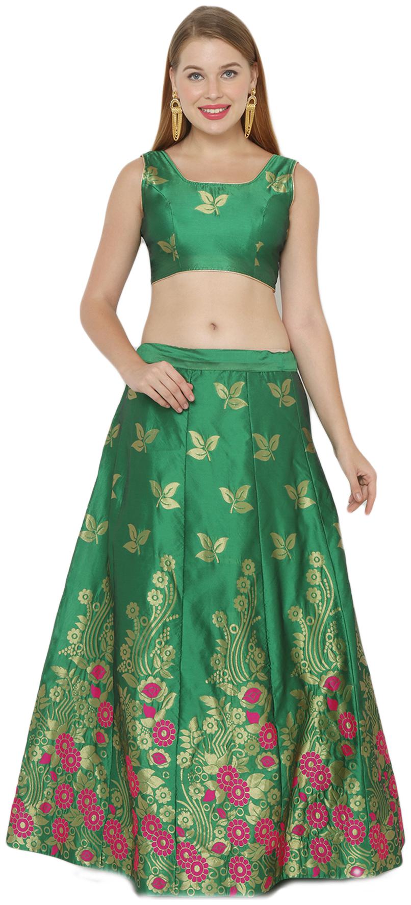 

Salwar Studio Silk Green Embellished Lehenga Choli For Women