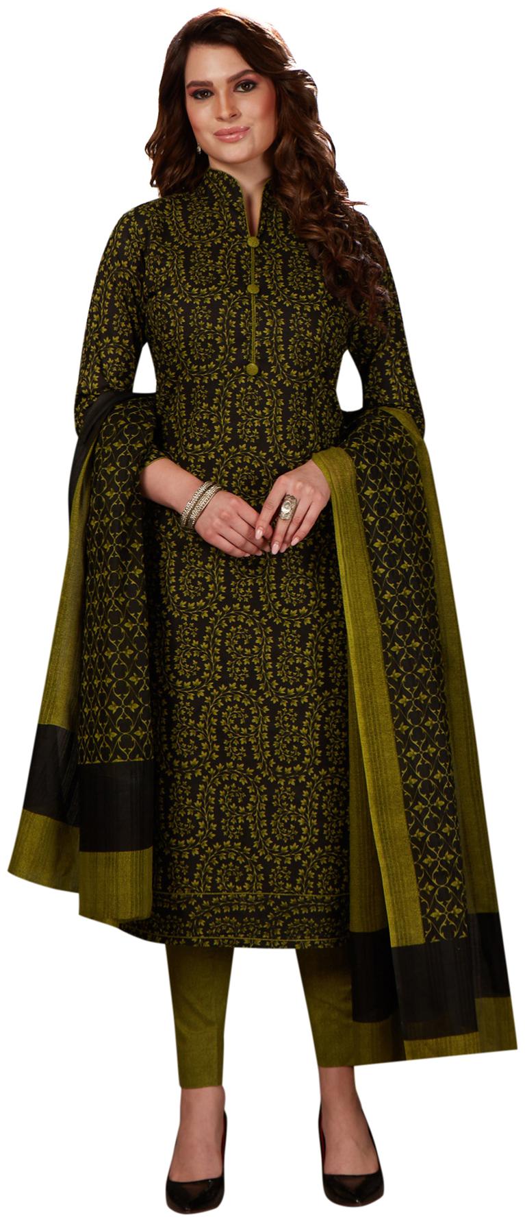 

Salwar Studio Black Green Unstitched Kurta with bottom dupatta With dupatta Dress Material
