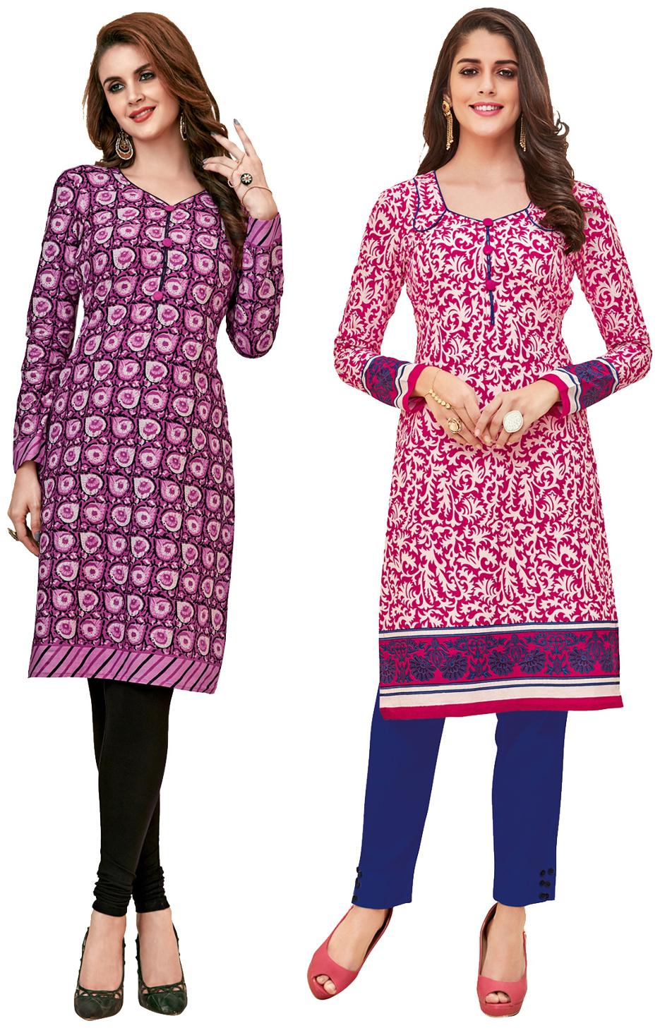 

Salwar Studio Women s Pack of 2 Cotton Printed Unstitched Kurti Fabric Combo (Only Top Fabric)
