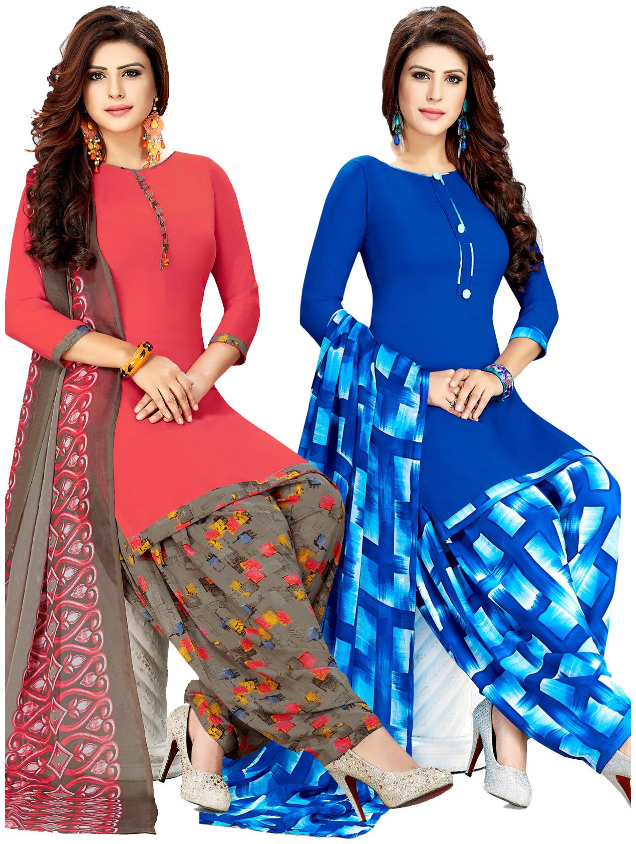 

Salwar Studio Women s Pack of 2 Synthetic Printed Unstitched Dress Material Combo-MONSOON-2451-2456