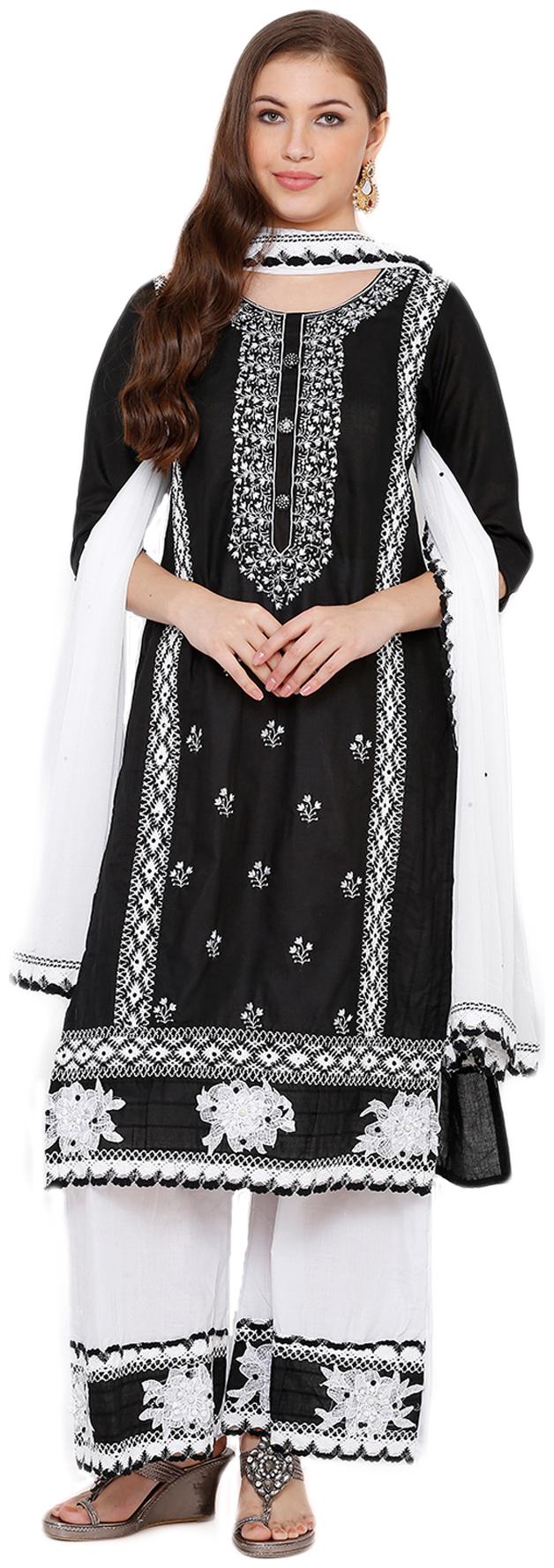 

Salwar Studio Black Unstitched Kurta with bottom dupatta With dupatta Dress Material