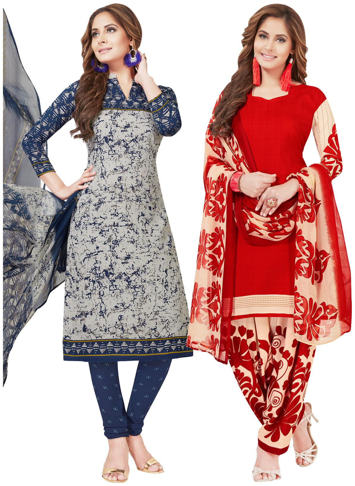 

Salwar Studio Women s Pack of 2 Synthetic Printed Unstitched Dress Material Combo-MONSOON-2376-2360