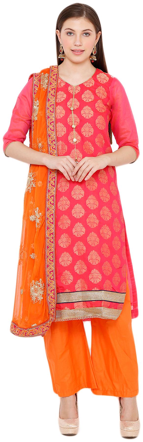 

Salwar Studio Pink Unstitched Kurta with bottom dupatta With dupatta Dress Material