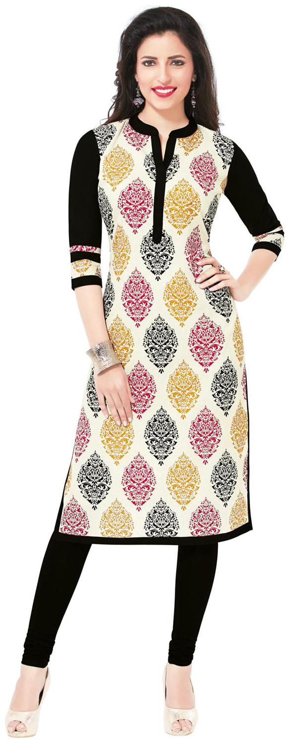 

Salwar Studio Women s Cream Black Cotton Khadi Floral Printed Unstitched Kurti Fabric (only Kurti Fabric)