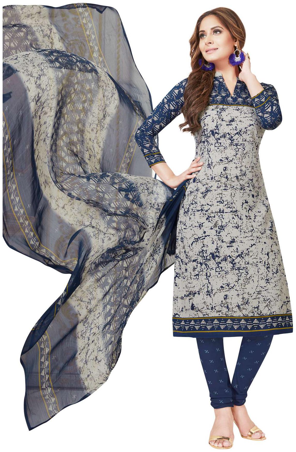 

Salwar Studio Women s Blue Grey Synthetic Printed Dress Material with Dupatta