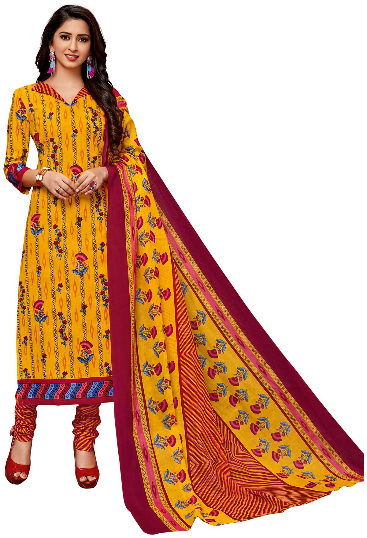 

Salwar Studio Women Yellow Printed Straight Kurta With Salwar And Dupatta