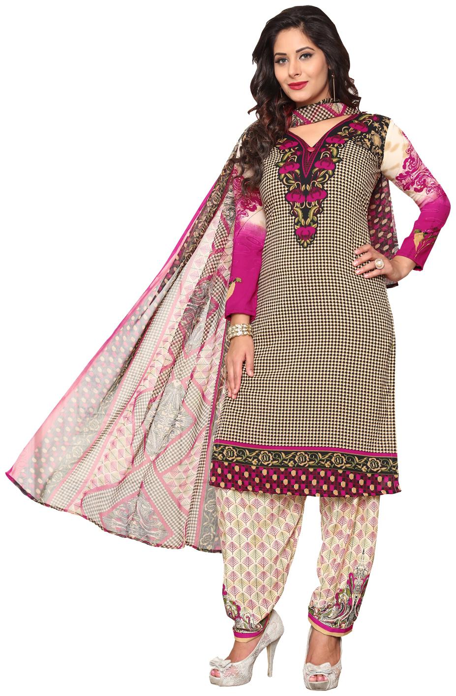 

Salwar Studio Women s Cream Magenta Cotton Floral Printed Dress Material with Dupatta