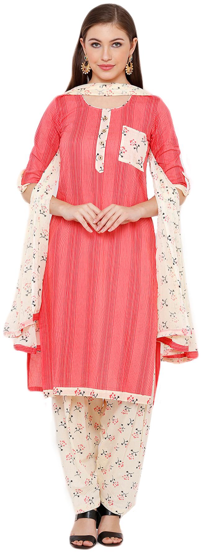 

Salwar Studio Pink Unstitched Kurta with bottom dupatta With dupatta Dress Material