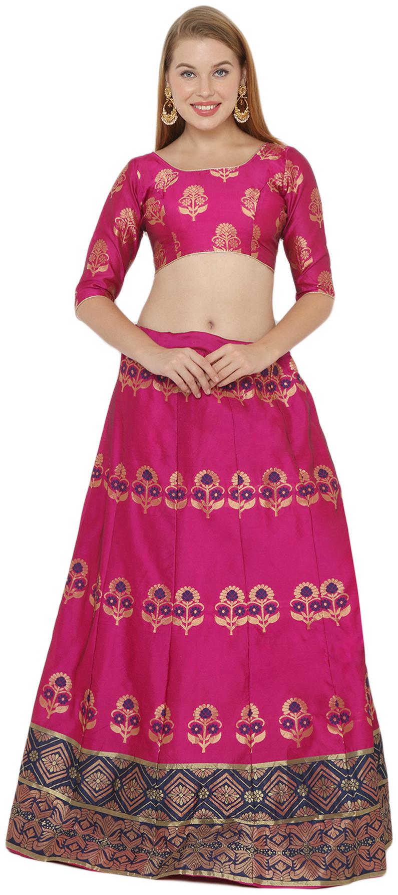 

Salwar Studio Silk Pink Embellished Lehenga Choli For Women