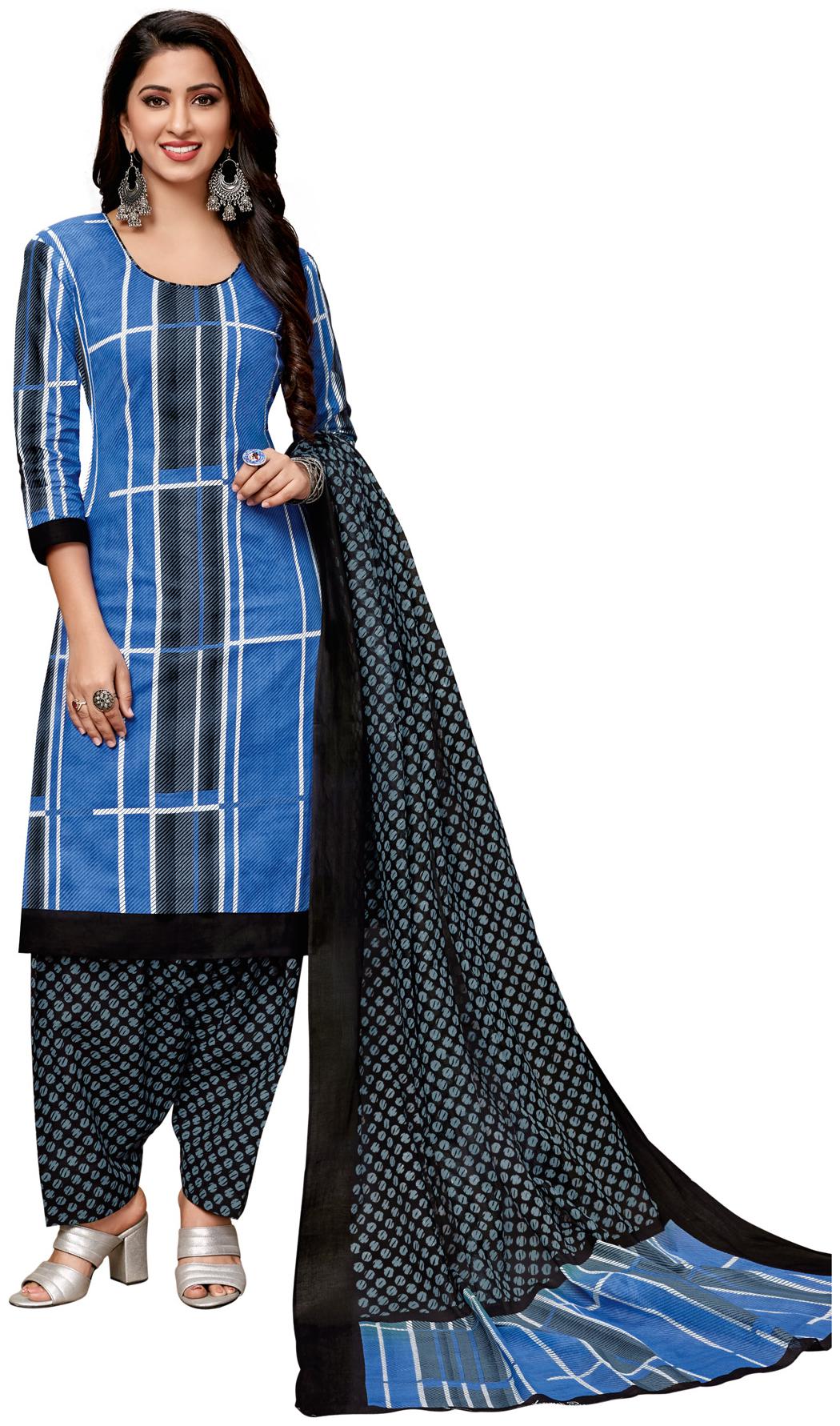 

Salwar Studio Women Blue Printed Straight Kurta With Salwar And Dupatta