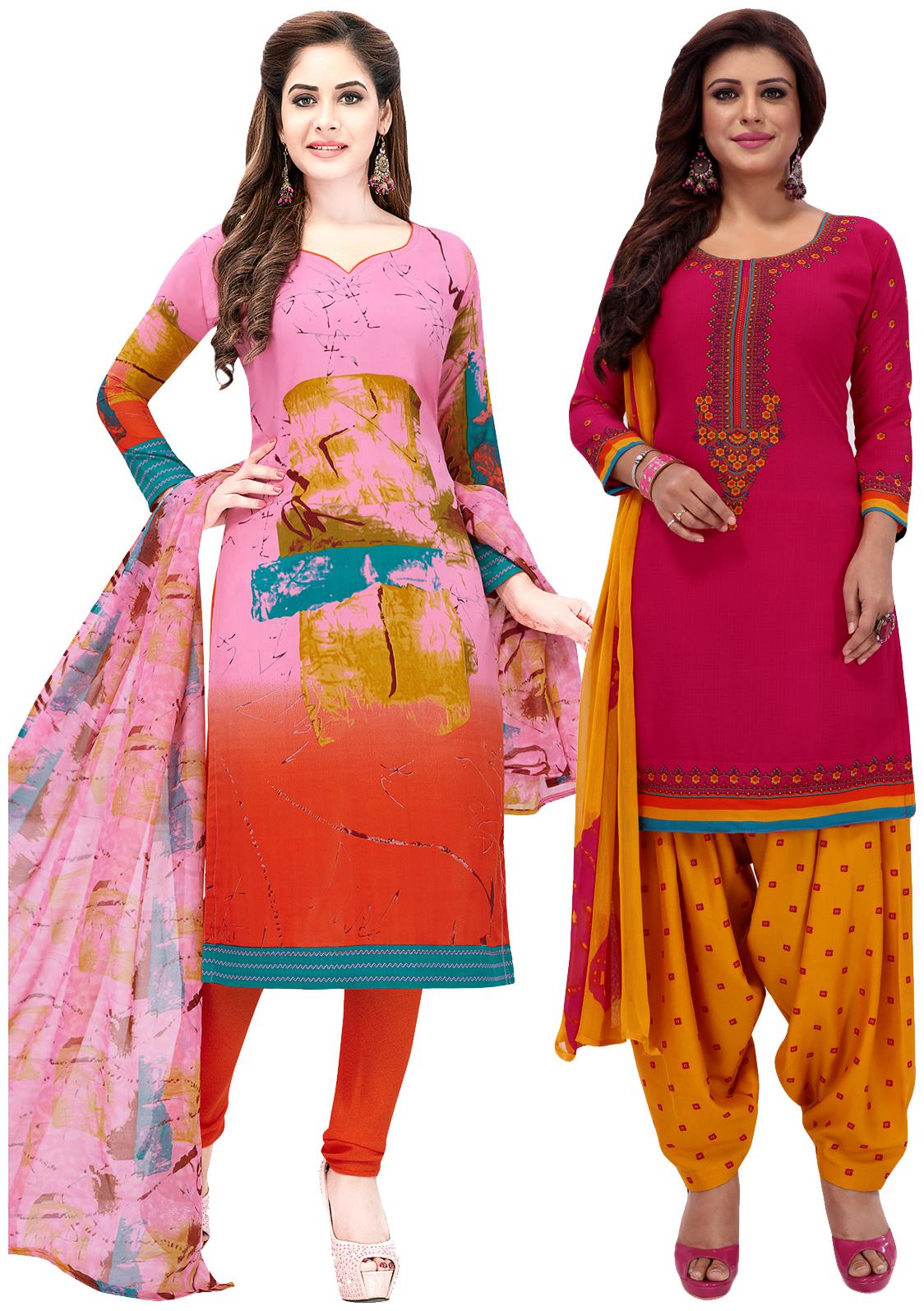 

Salwar Studio Women Pack of 2 Synthetic Printed Unstitched Dress Material Combo-MONSOON-2553-2575