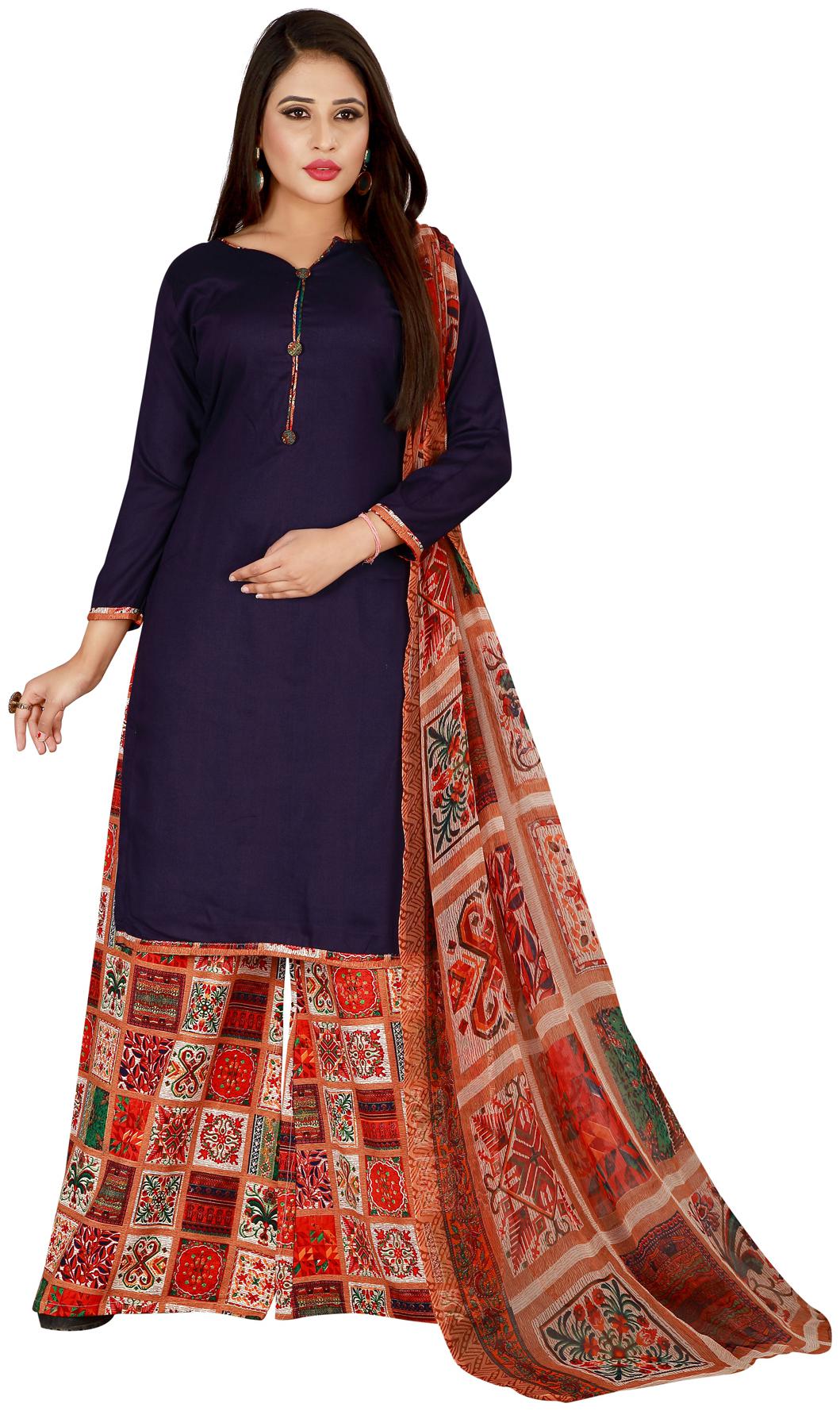 

Salwar Studio Women Dark Blue Rayon Printed Readymade Palazzo Suit Set