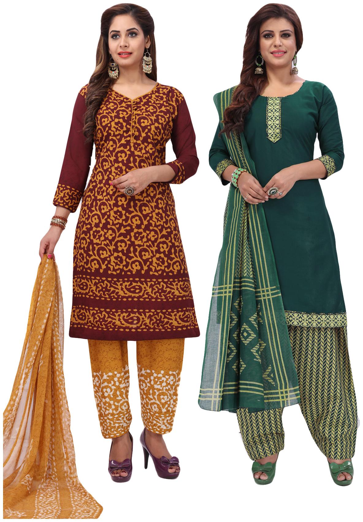 

Salwar Studio Women Pack of 2 Synthetic Printed Unstitched Dress Material Combo-MONSOON-2582-2570