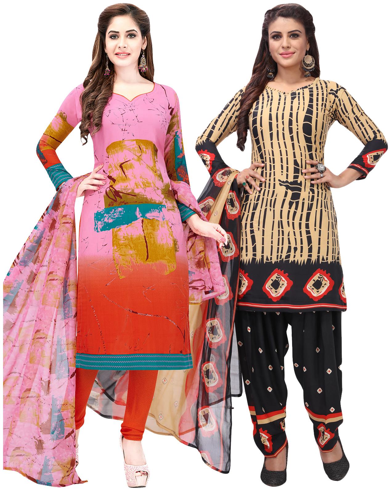 

Salwar Studio Women Pack of 2 Synthetic Printed Unstitched Dress Material Combo-MONSOON-2553-2576