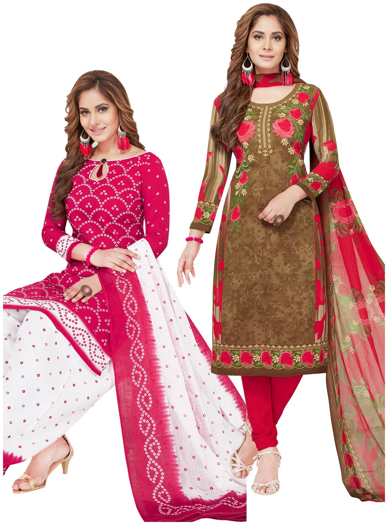 

Salwar Studio Women s Pack of 2 Synthetic Printed Unstitched Dress Material Combo-MONSOON-2357-2363