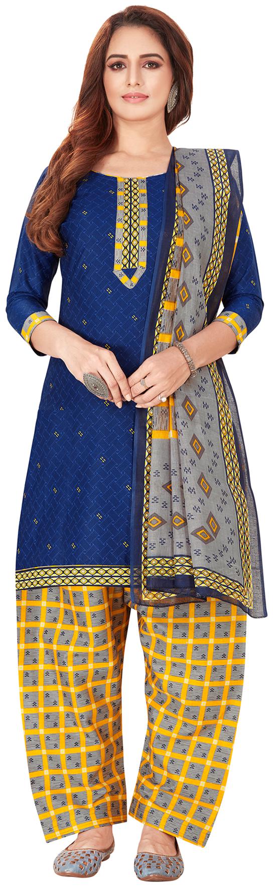 

Salwar Studio Blue Unstitched Kurta with bottom dupatta With dupatta Dress Material