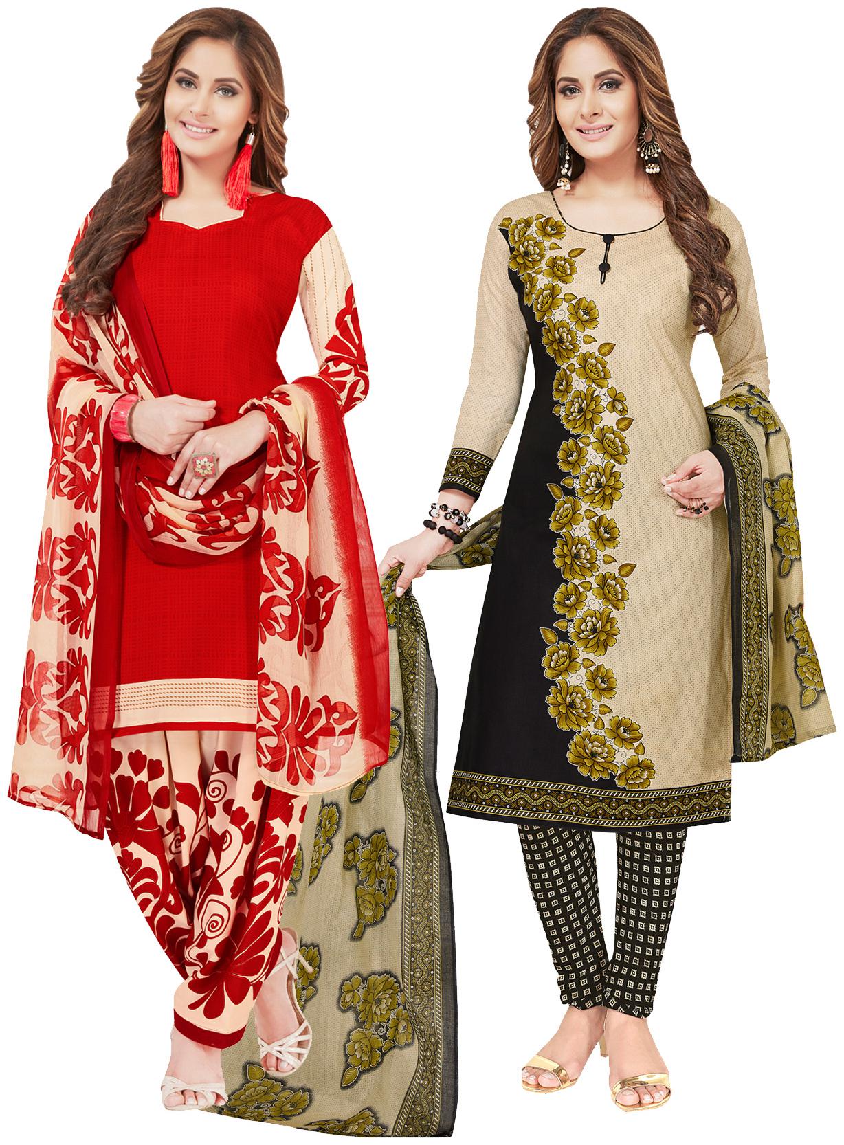 

Salwar Studio Women s Pack of 2 Synthetic Printed Unstitched Dress Material Combo-MONSOON-2360-2385