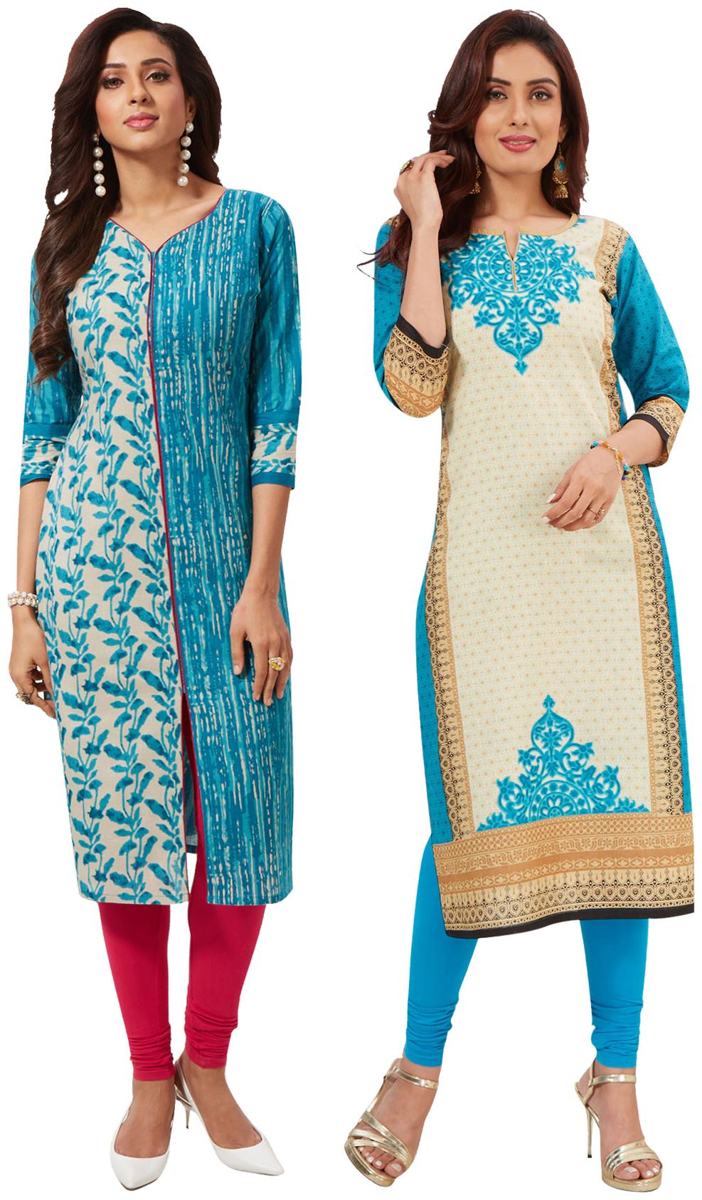 

Salwar Studio Women Pack of 2 Cotton Printed Unstitched Kurti (Multi)
