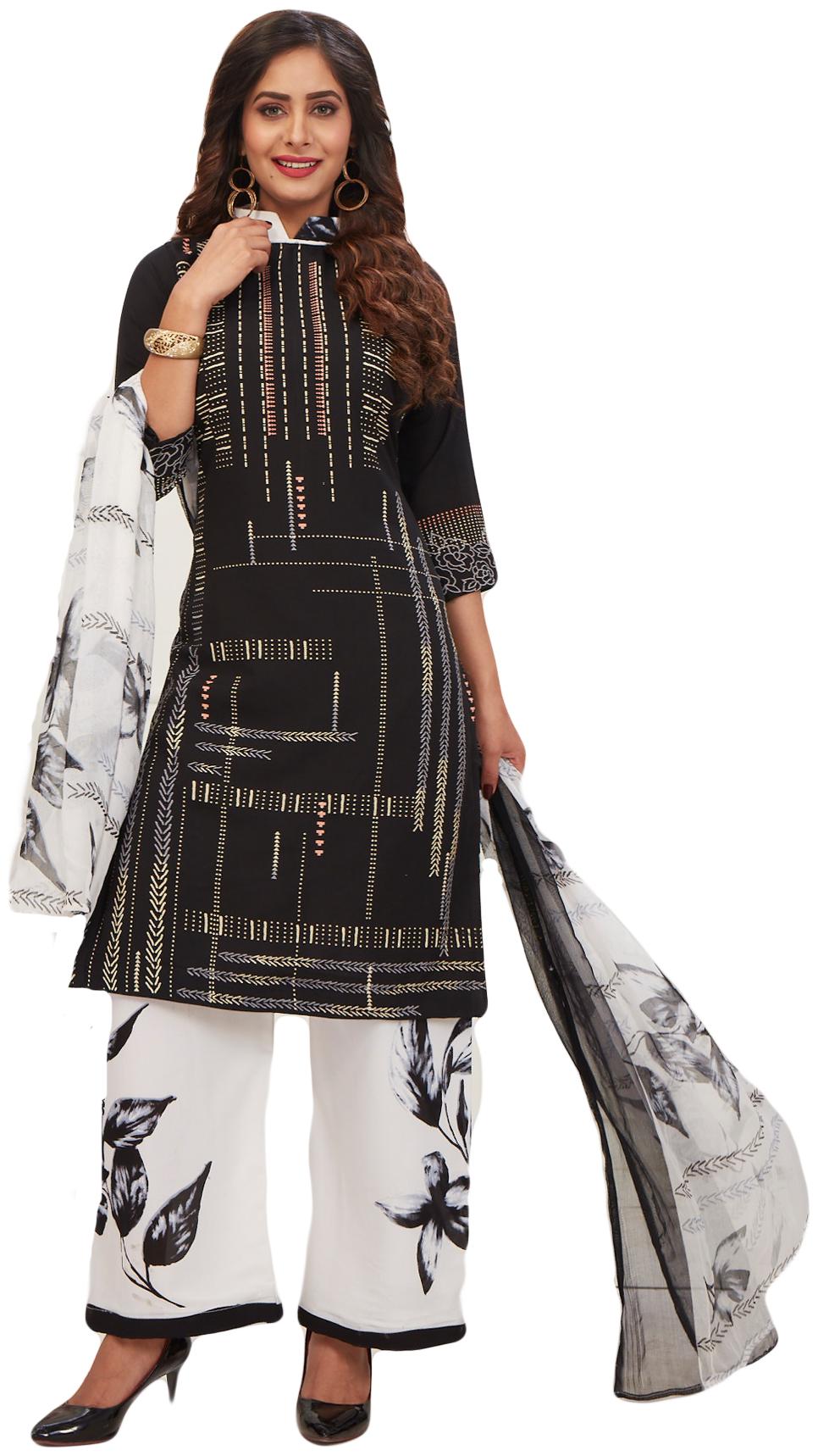 

Salwar Studio Black Unstitched Kurta with bottom dupatta With dupatta Dress Material