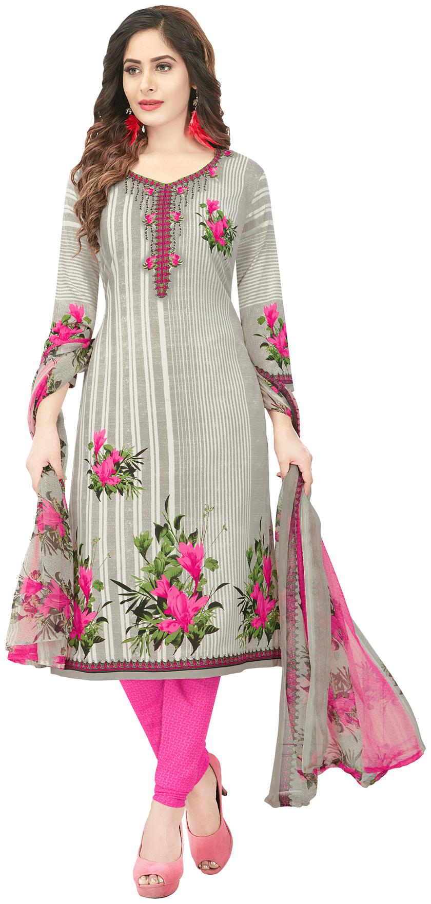 

Salwar Studio Grey Unstitched Kurta with bottom dupatta With dupatta Dress Material