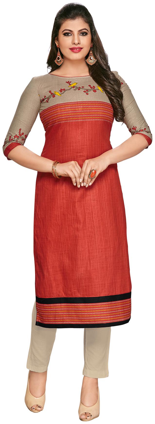 

Salwar Studio Women Orange Printed Straight Kurti