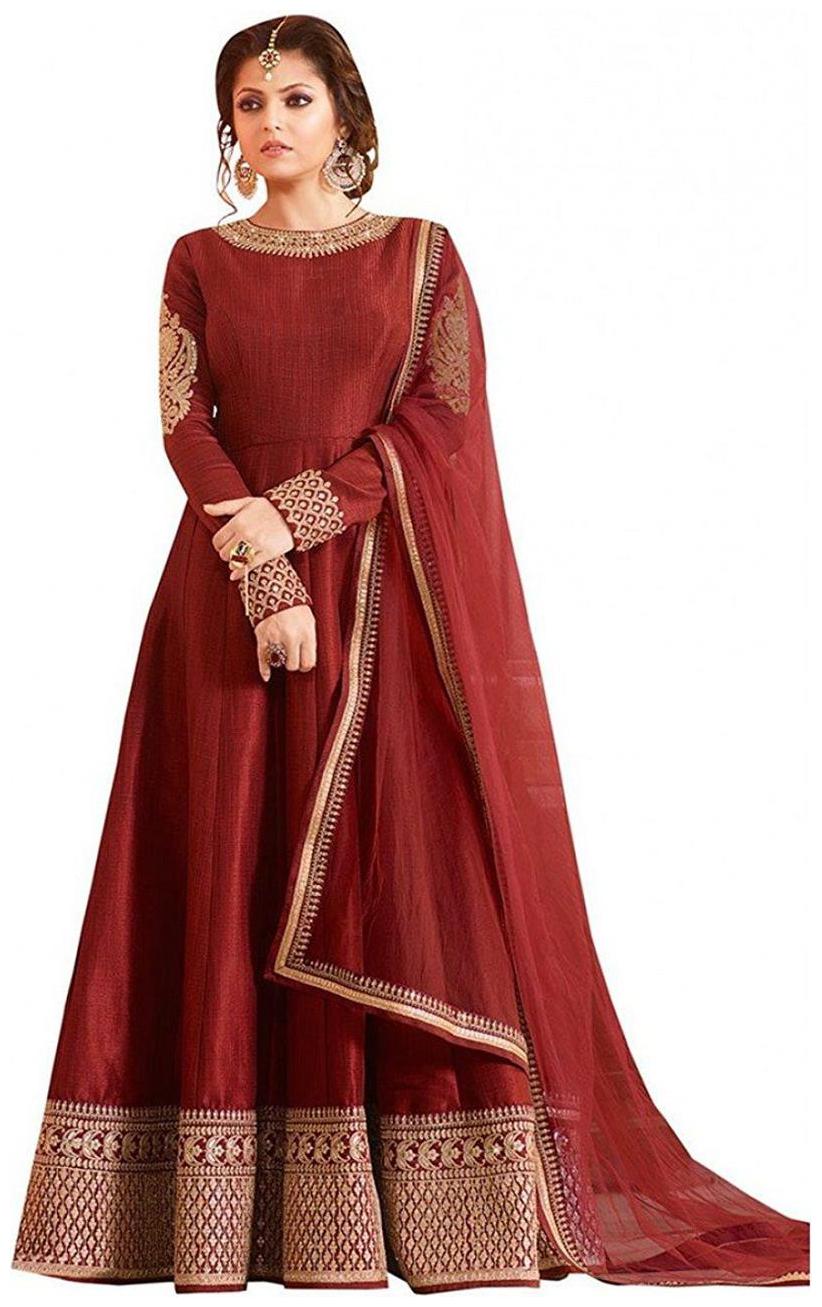 

DharMee Blended A-line Printed Gown - Red