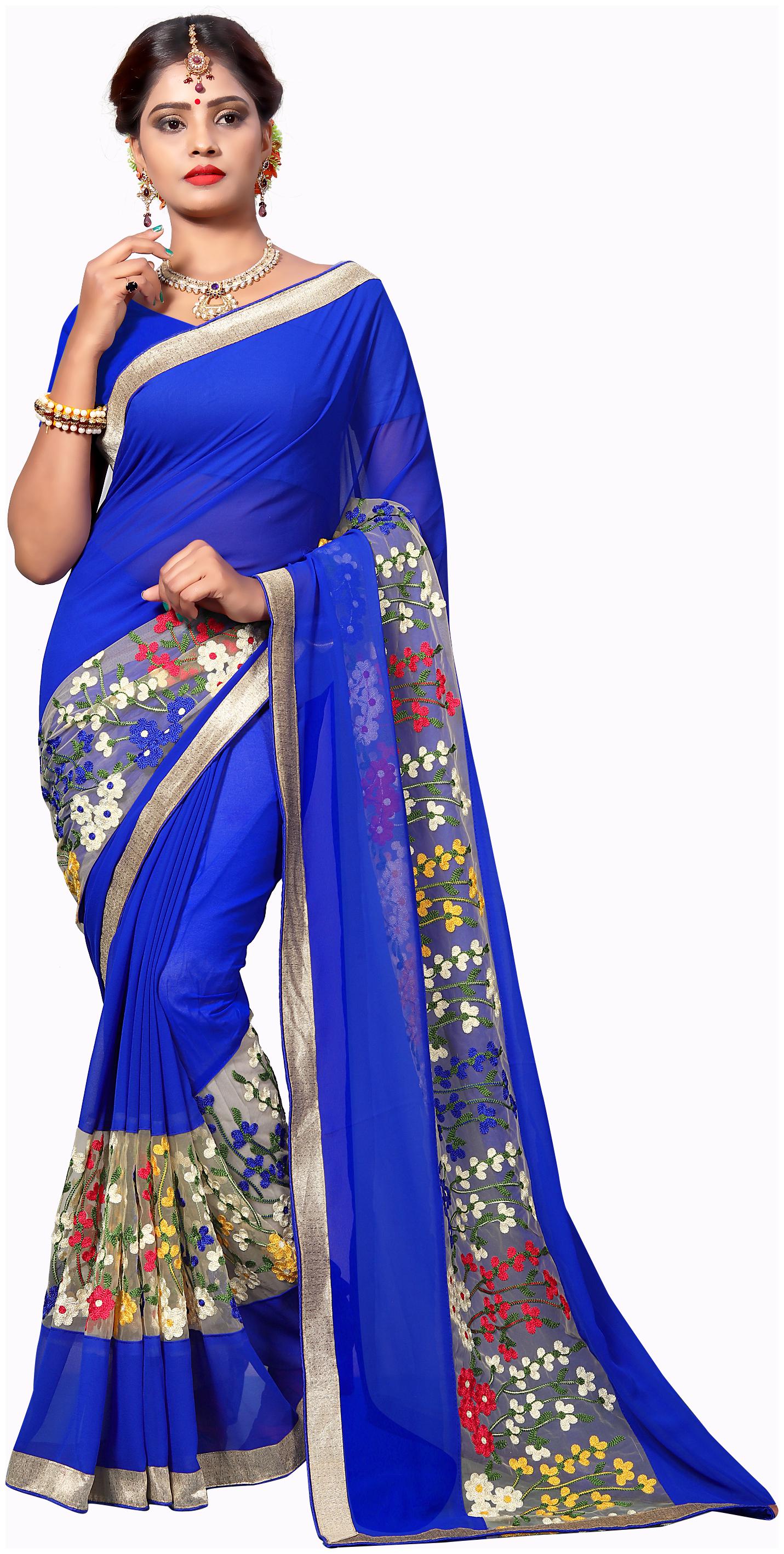 

Samarth Fab Georgette Party Blue Designer Saree With Blouse