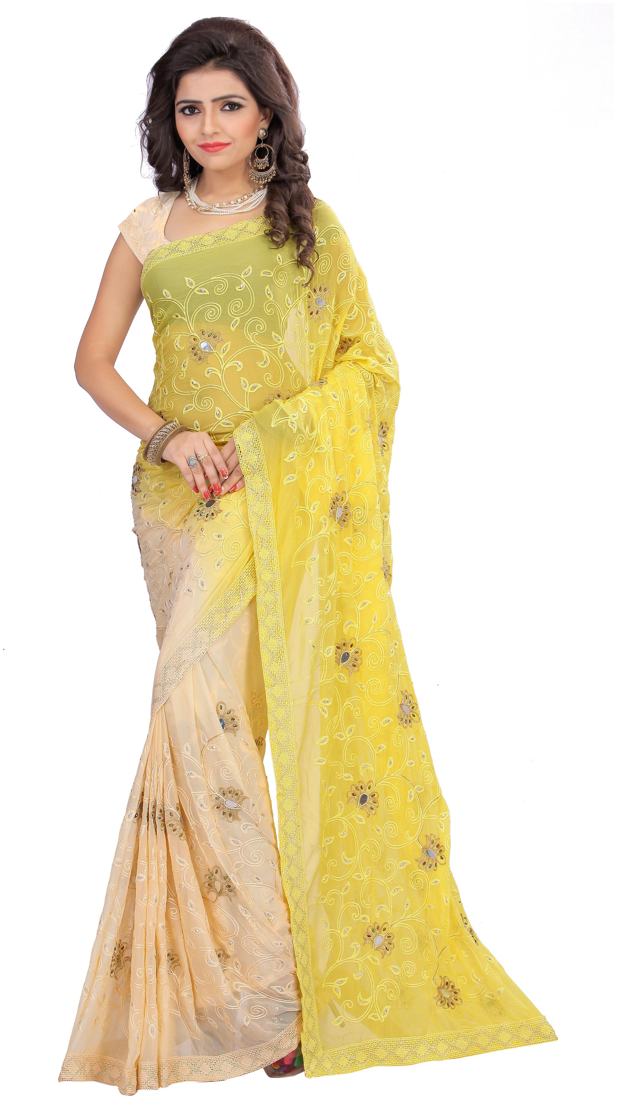 

Samarth Fab Chiffon Party Yellow Designer Saree With Blouse