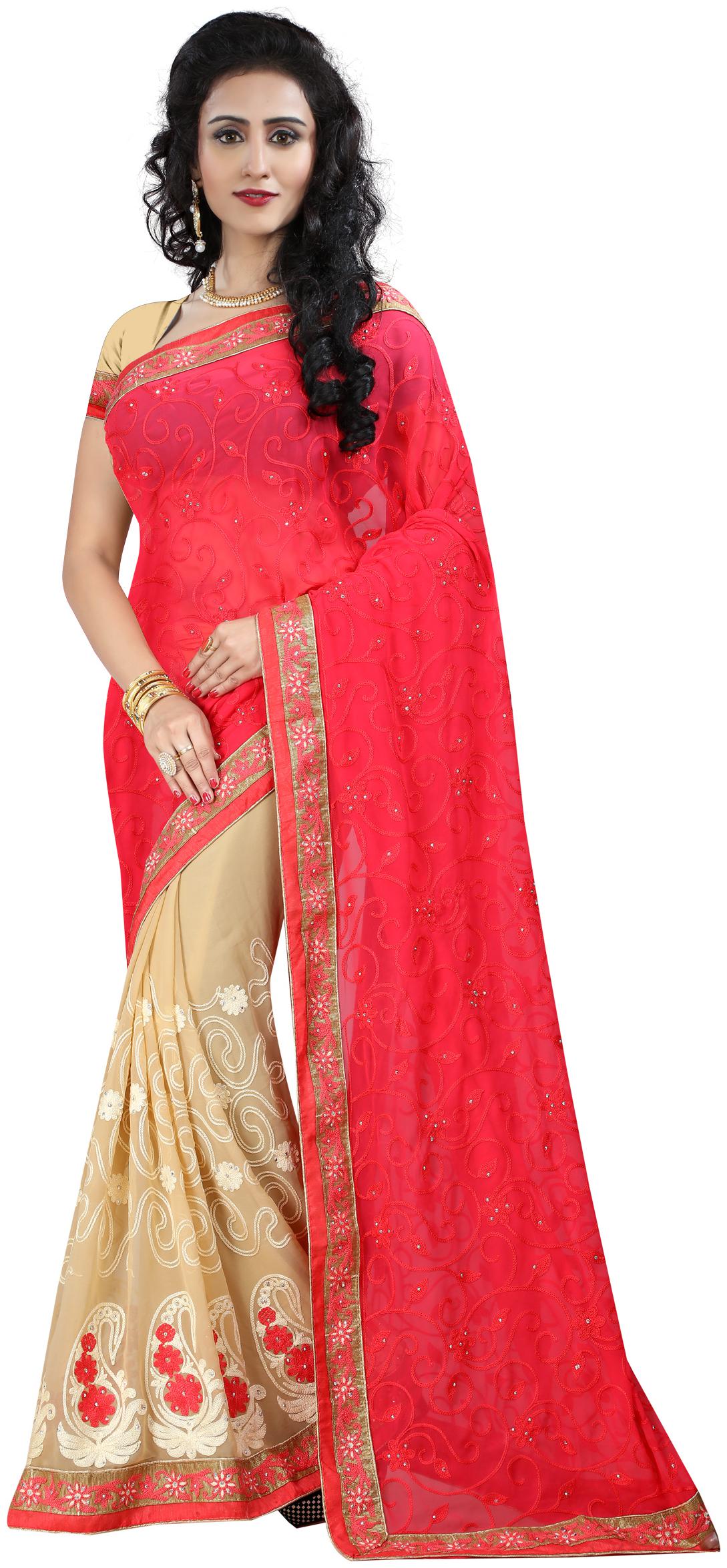 

Samarth Fab Georgette Party Red Designer Saree With Blouse