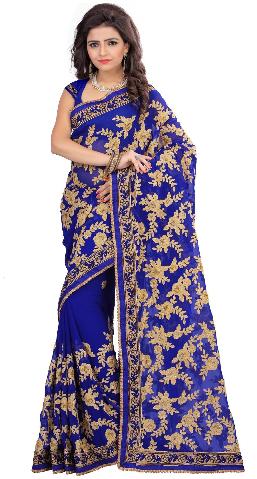 

Samarth Fab Georgette Party Blue Designer Saree With Blouse