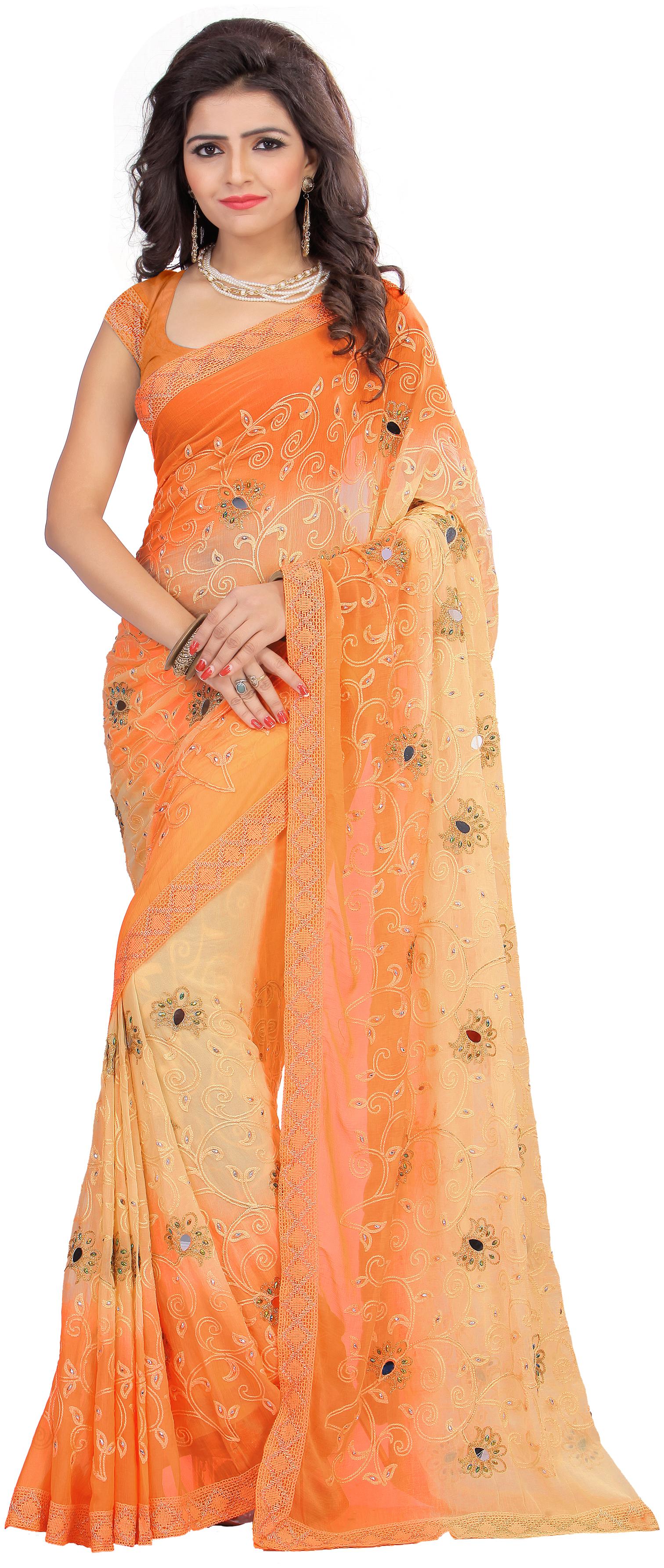 

Samarth Fab Chiffon Party Orange Designer Saree With Blouse