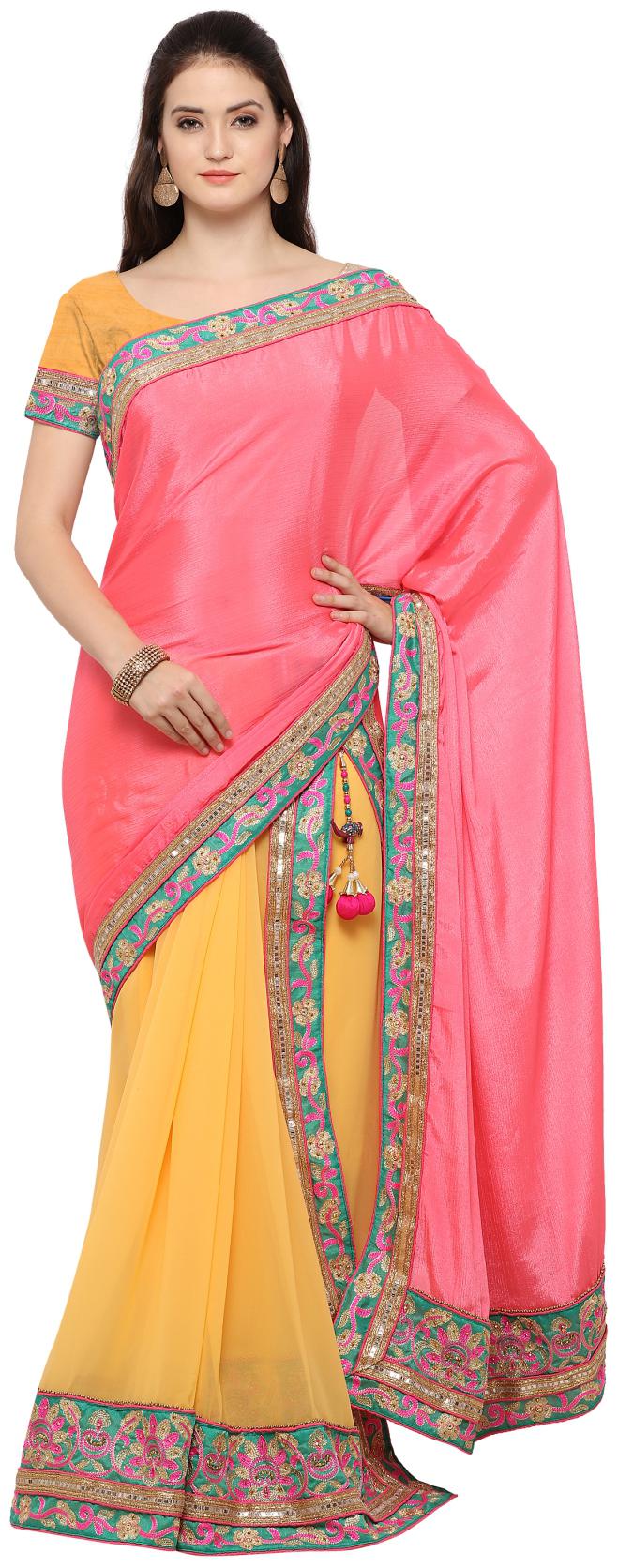 

Samarth Fab Silk Party Yellow Designer Saree With Blouse