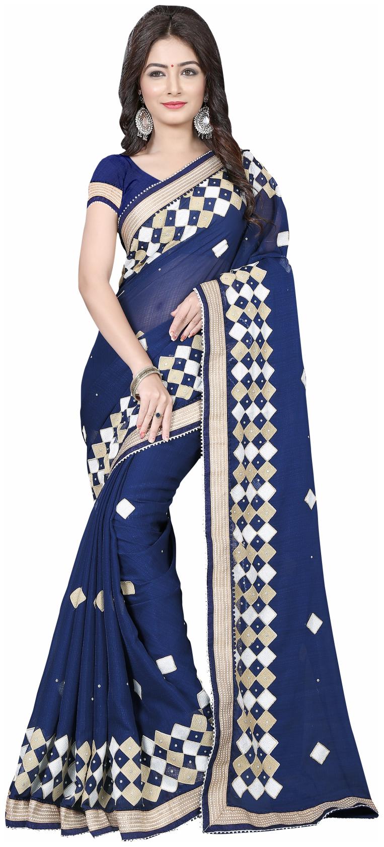 

Samarth Fab Chiffon Party Blue Designer Saree With Blouse
