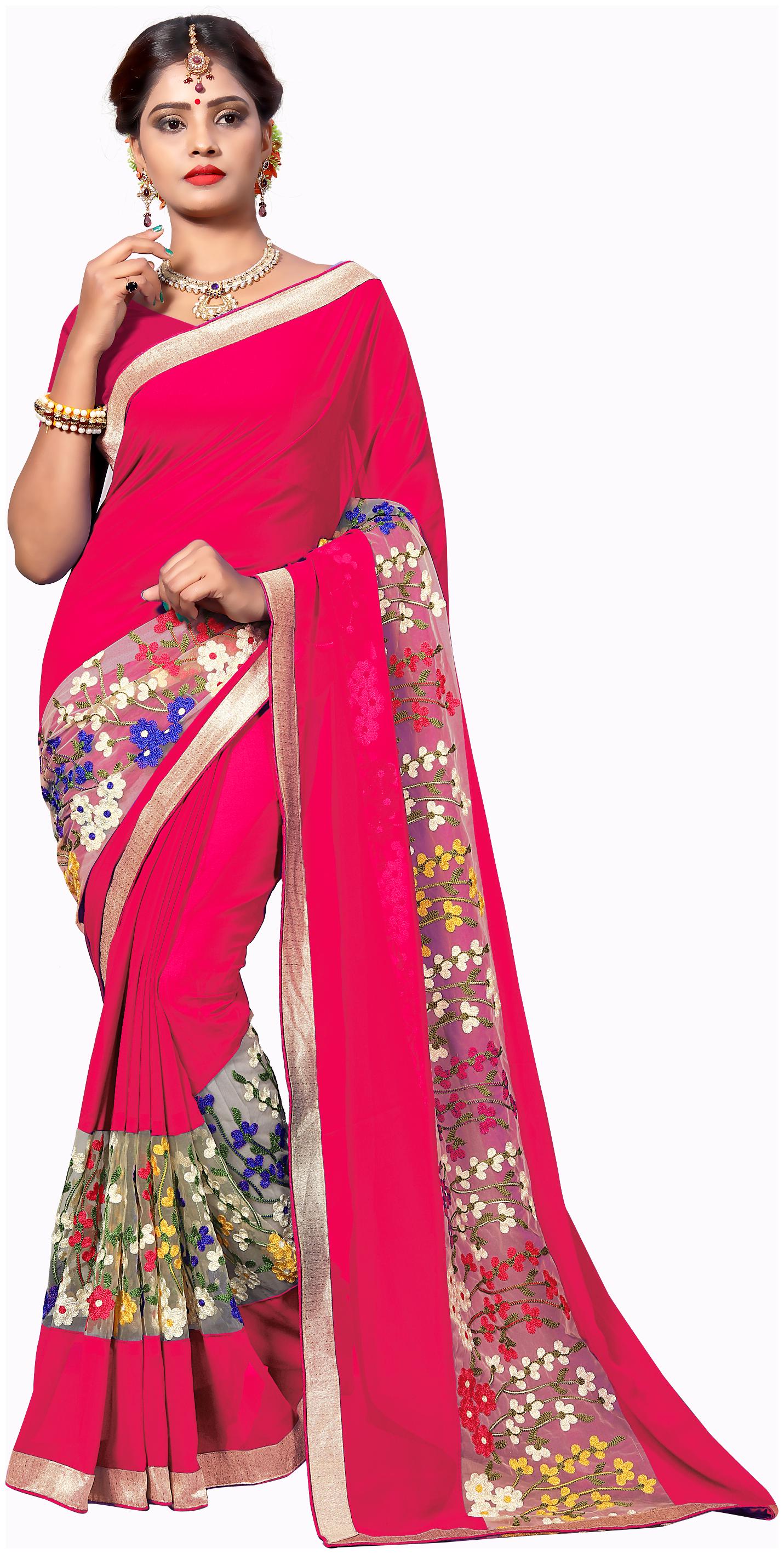 

Samarth Fab Georgette Party Pink Designer Saree With Blouse