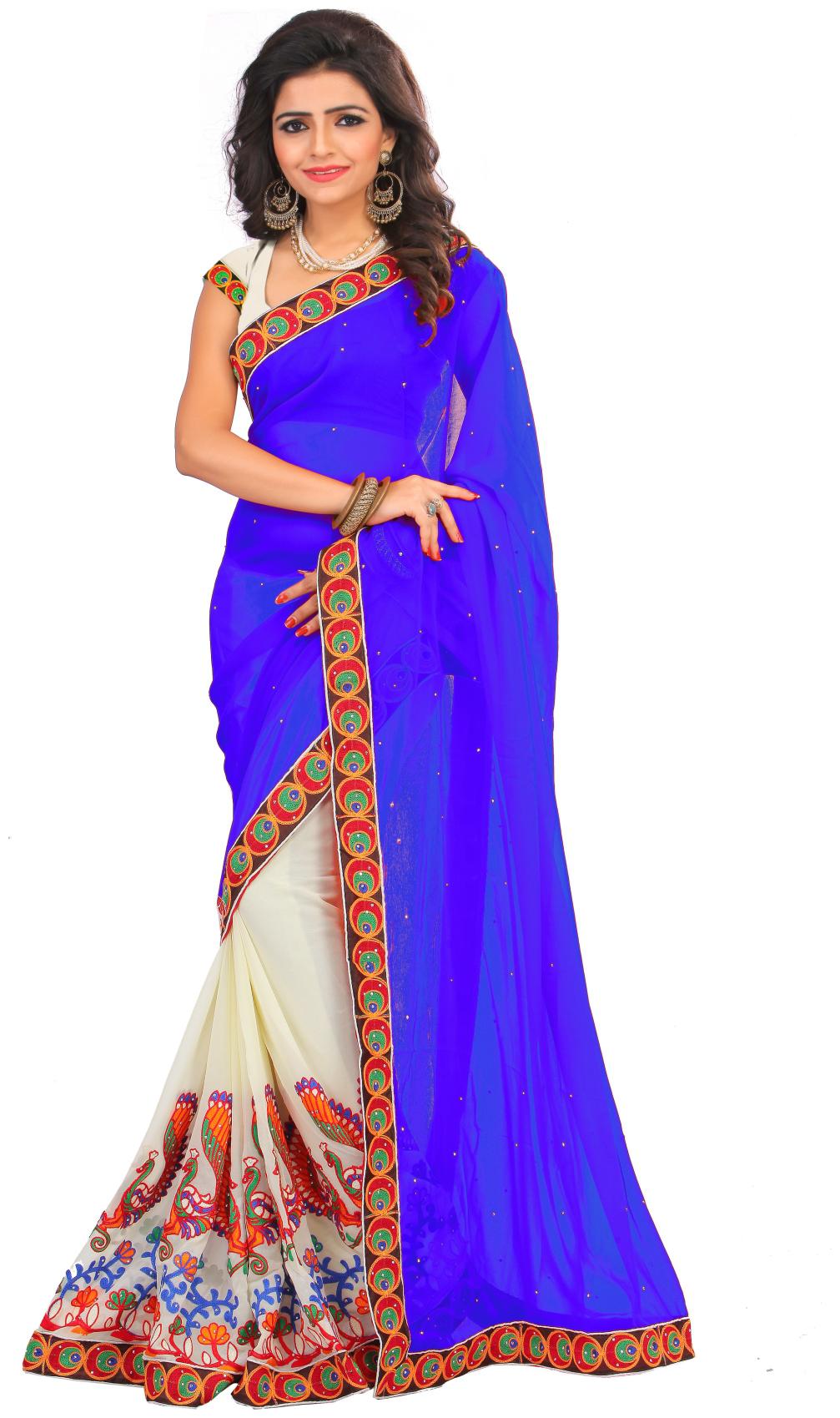 

Samarth Fab Georgette Party Blue Designer Saree With Blouse